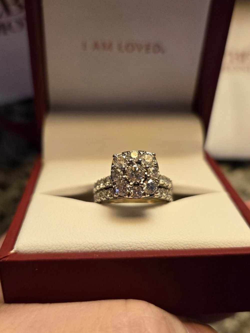 Diamond Halo Engagement Ring Set in White Gold - White